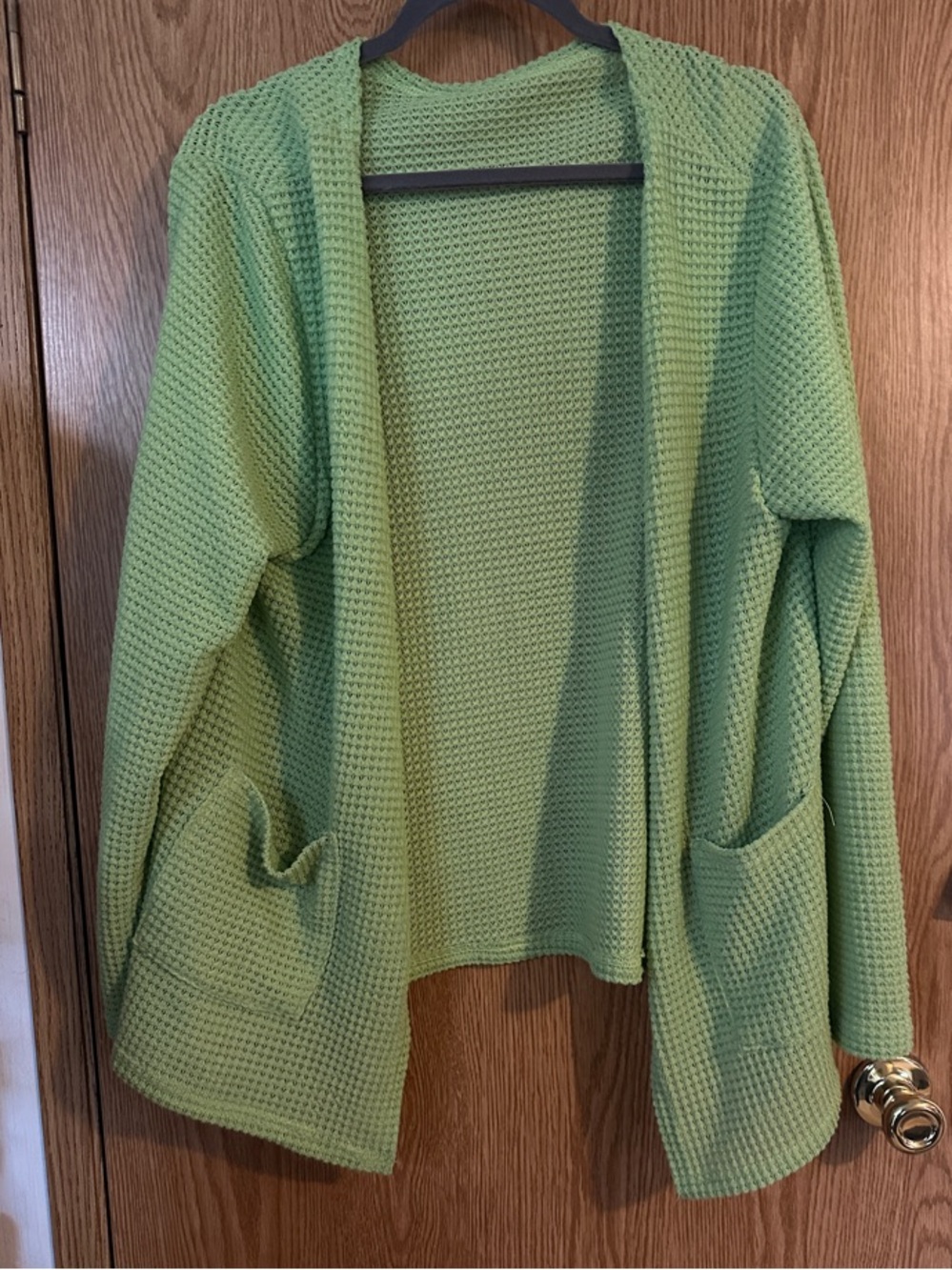 Open-Front Waffle Knit Cardigan Sweater - Light Green